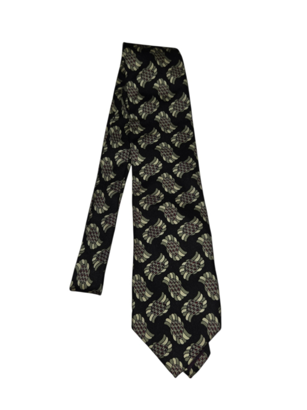 Vintage Lands' End Silk Tie One Size Black Beige Red Patterned
